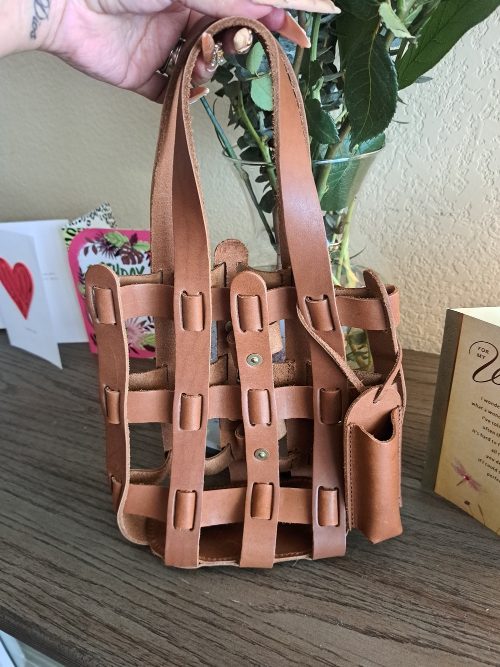W.P. Standard Leather Wine Carrier Tote - Brown - Picture 4 of 7